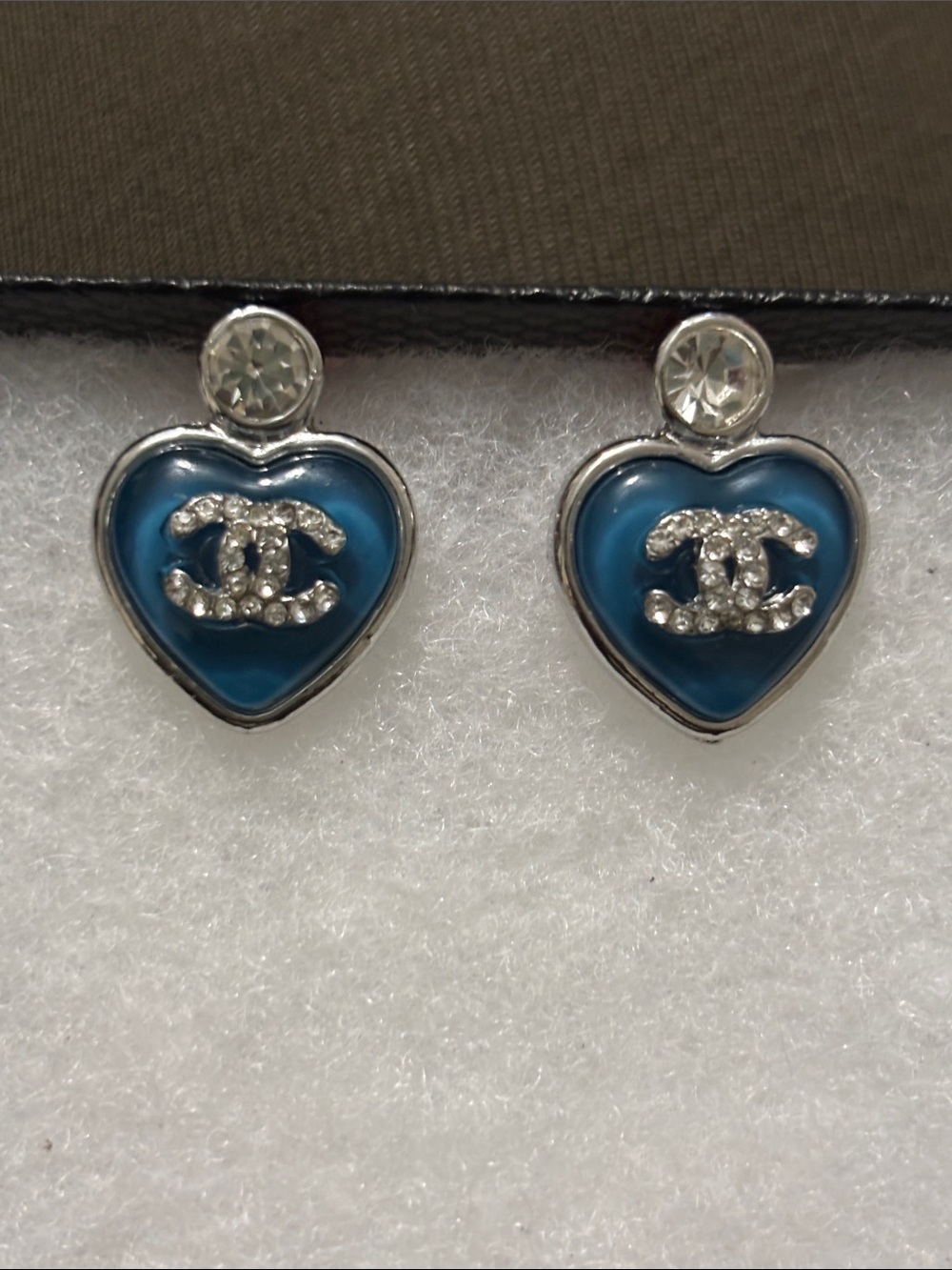 CC Blue Heart Crystal CC Stud Earrings